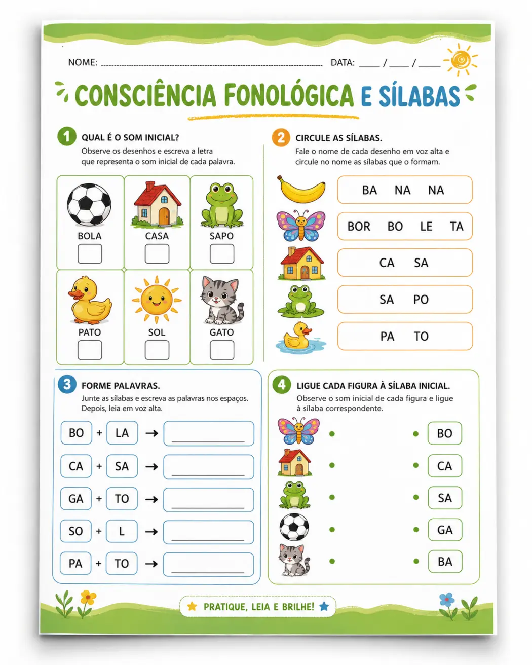 Amostra real de atividade de consciência fonológica e sílabas